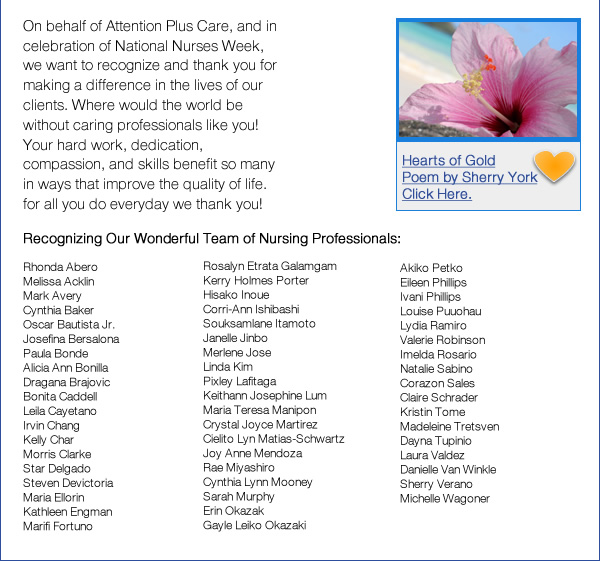 On behalf of Attention Plus Care, we appreciate all of your hard work that you do every day in the nursing profession.